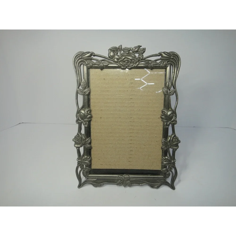 Vintage Art Nouveau Style Pewter Tone Rose Floral 5x7